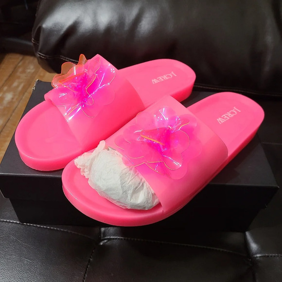 NIB J.Crew Pink Flower Pool Slide Sandals Jelly Type Sandals Size 10 - Picture 2 of 7